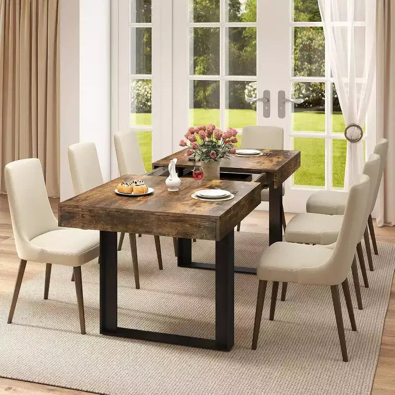 Table de ferme extensible rectangulaire marron rustique