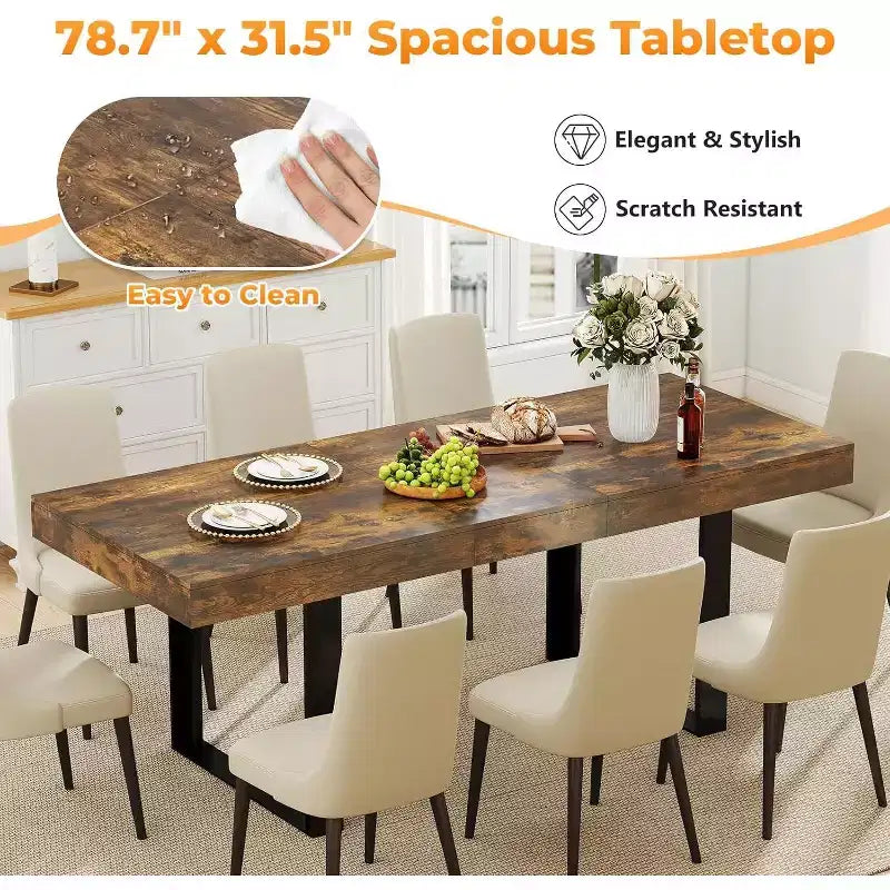 Table de ferme extensible rectangulaire marron rustique
