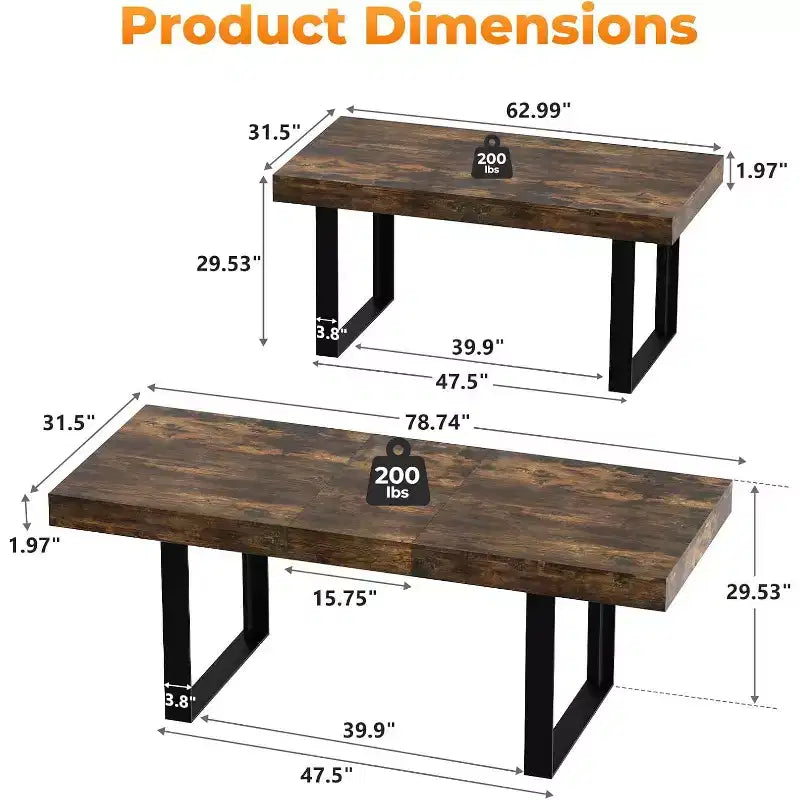Table de ferme extensible rectangulaire marron rustique
