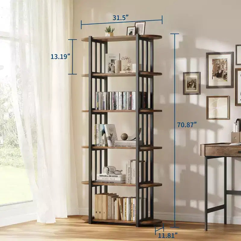 Bibliothèque étagère ouverte à six niveaux sur pied en bois