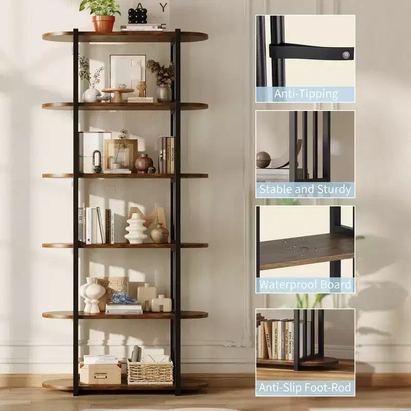 Bibliothèque étagère ouverte à six niveaux sur pied en bois