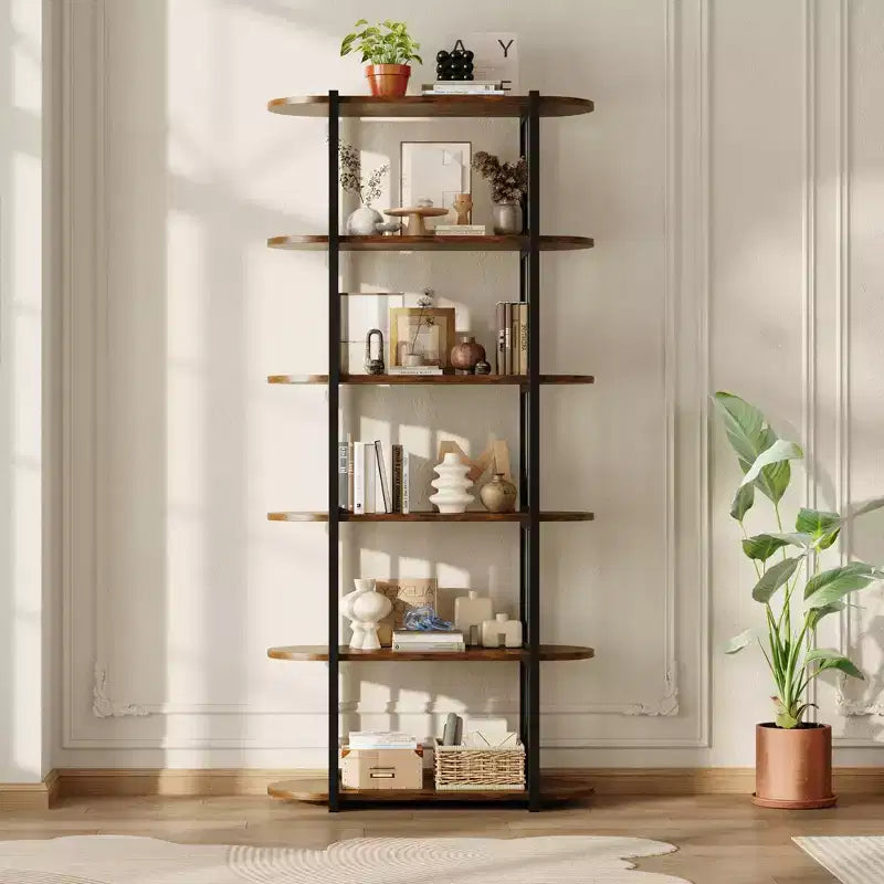 Bibliothèque étagère ouverte à six niveaux sur pied en bois