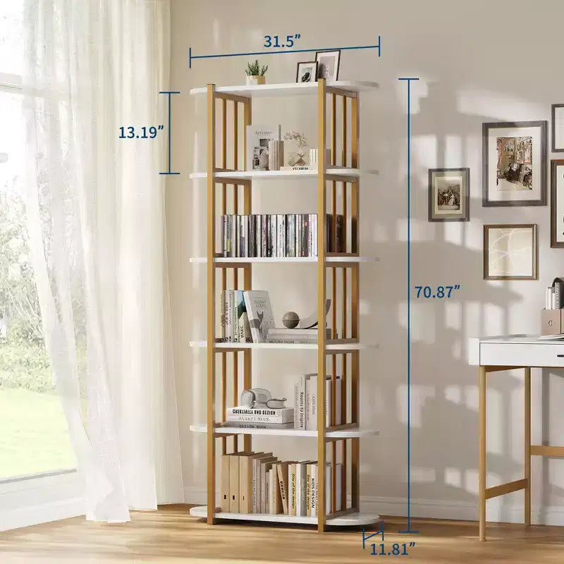 Bibliothèque étagère ouverte à six niveaux sur pied en bois