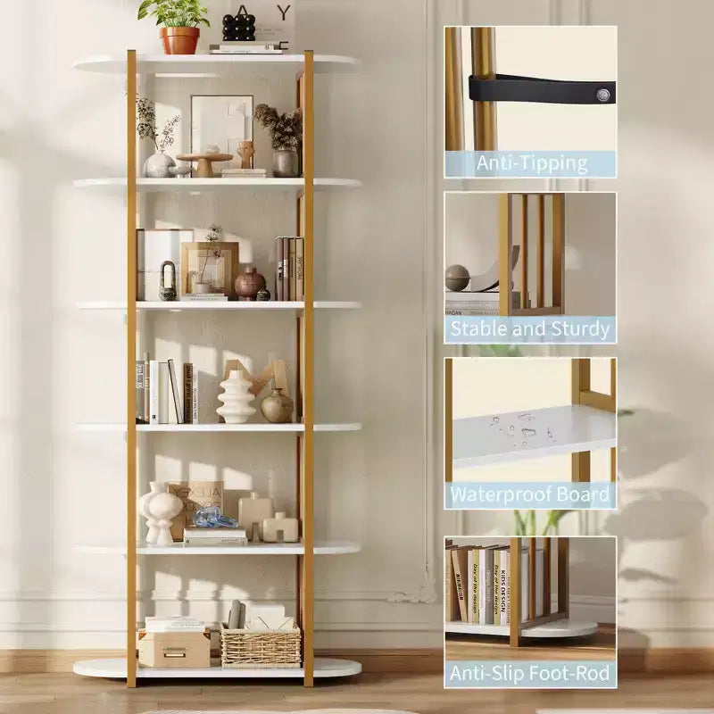 Bibliothèque étagère ouverte à six niveaux sur pied en bois