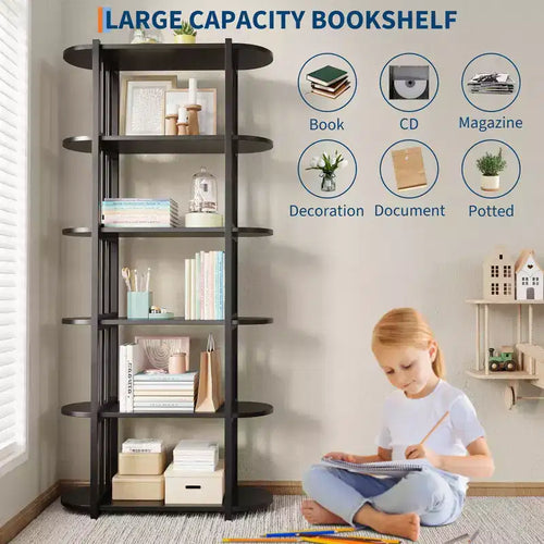 Bibliothèque étagère ouverte à six niveaux sur pied en bois
