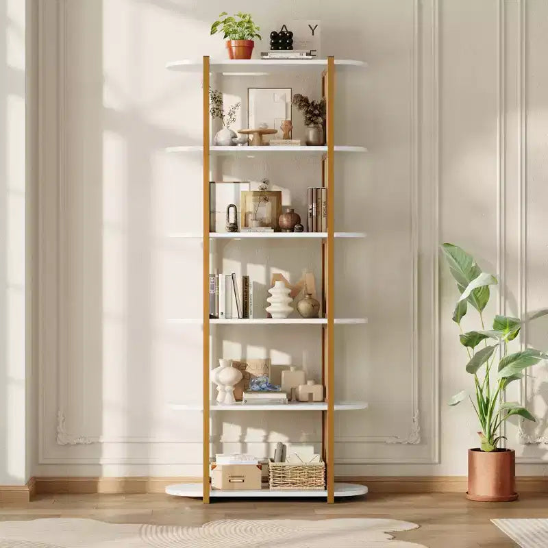 Bibliothèque étagère ouverte à six niveaux sur pied en bois