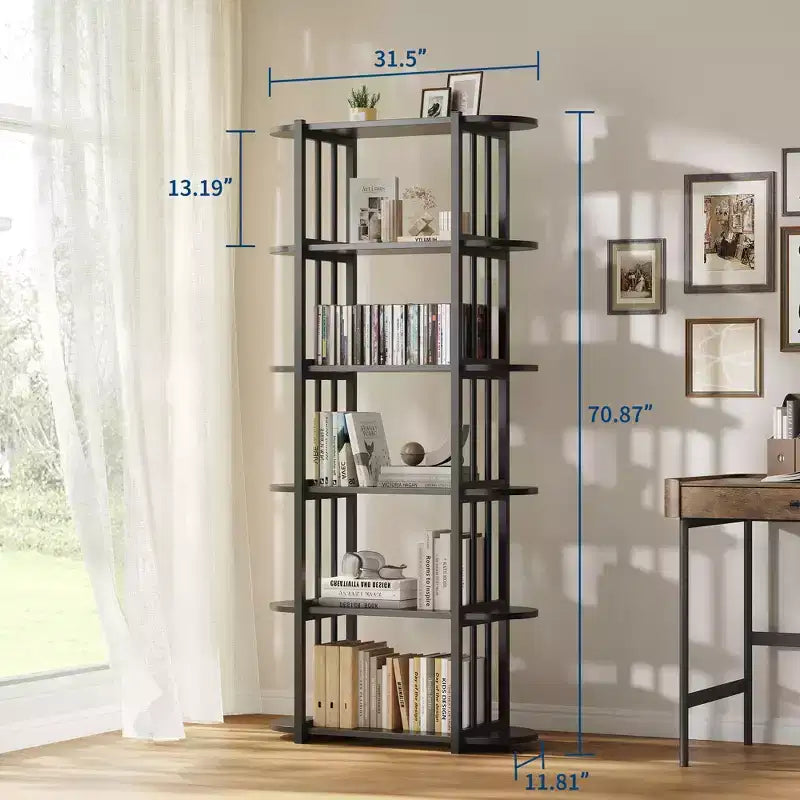 Bibliothèque étagère ouverte à six niveaux sur pied en bois