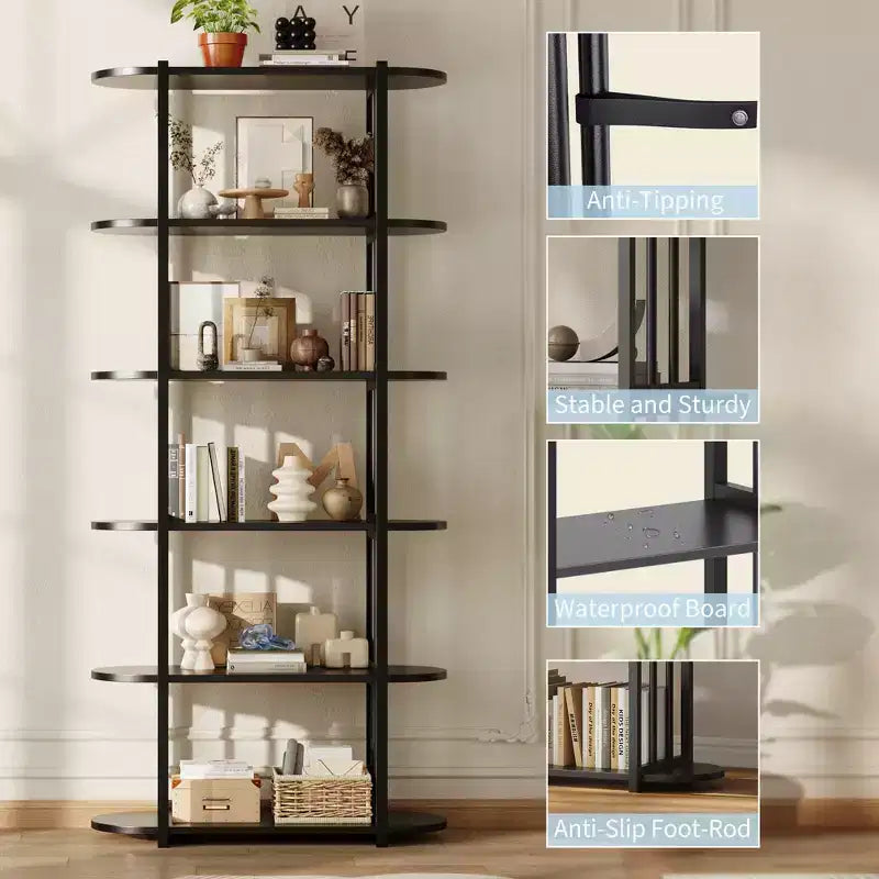 Bibliothèque étagère ouverte à six niveaux sur pied en bois