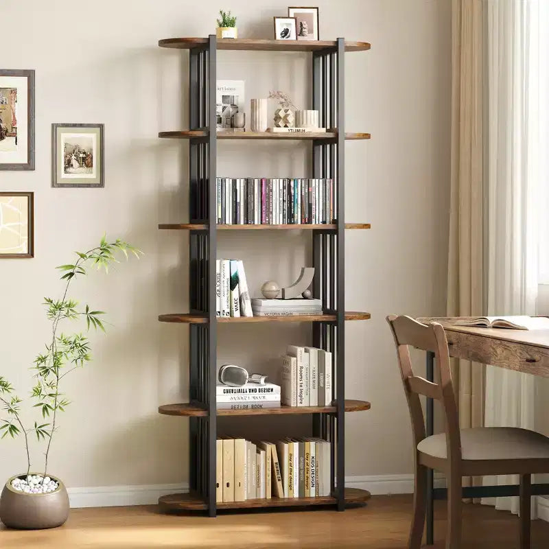 Bibliothèque étagère ouverte à six niveaux sur pied en bois