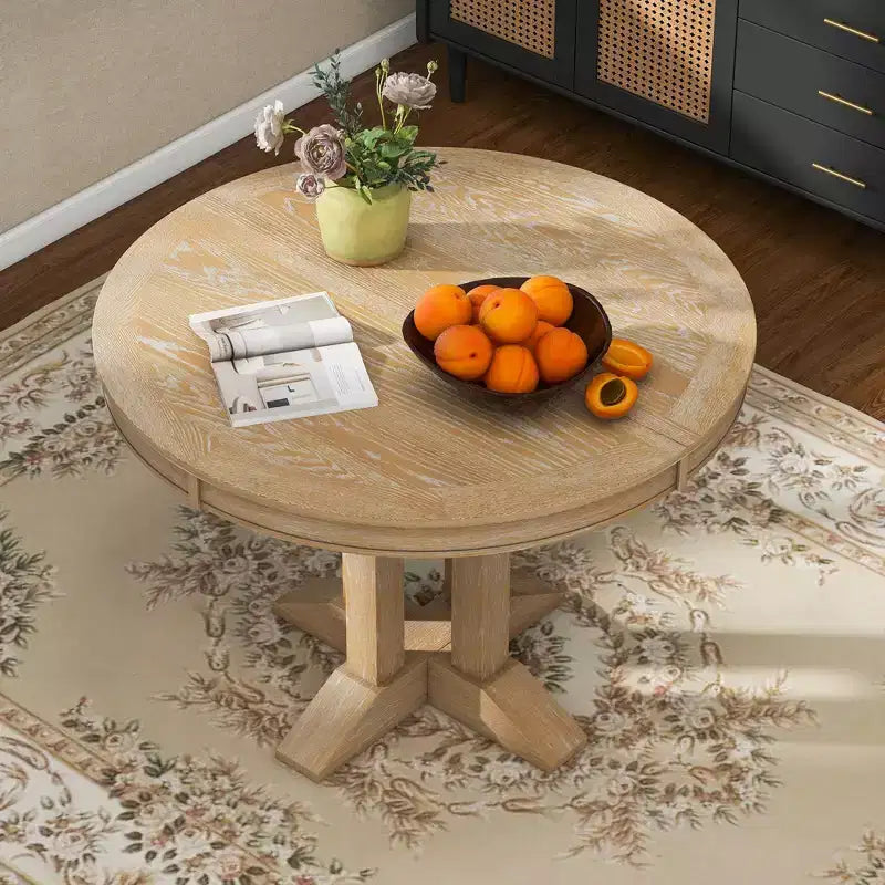 Okak 56IN Farmhouse Extendable Round Dining Table Round Table with Heavy Pedestal Folding Table for Kitchen Dining Room