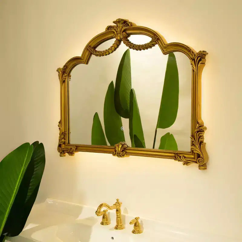 Miroir mural décoratif irrégulier en similicuir style Revival avec lumière réglable 3 couleurs