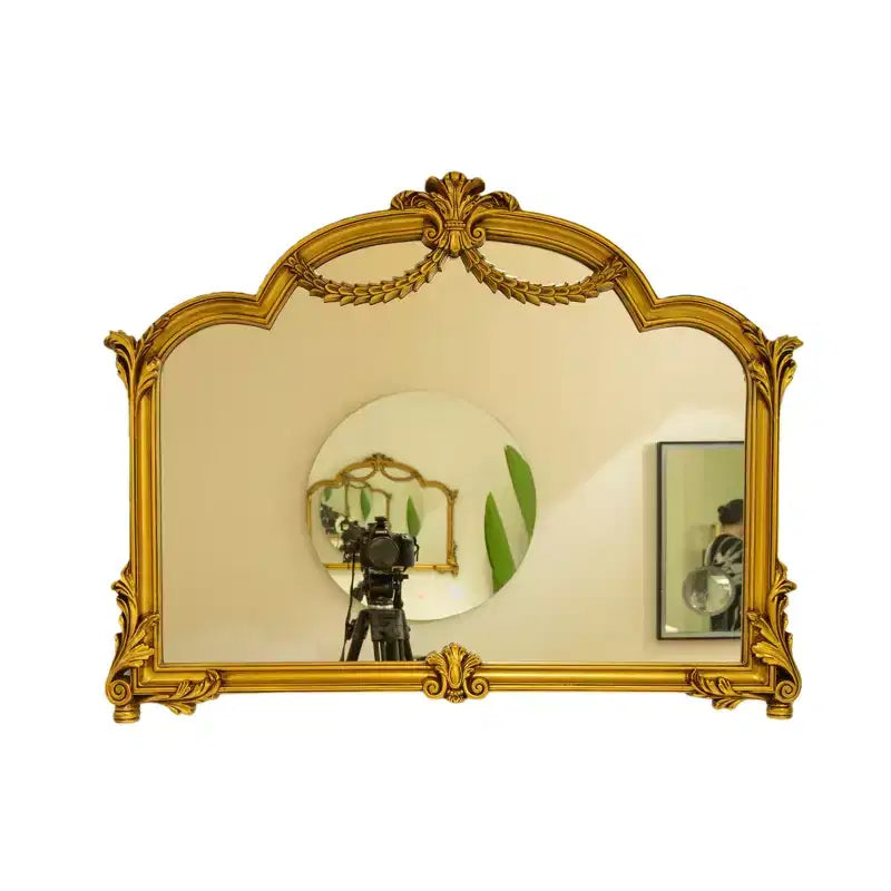Miroir mural décoratif irrégulier en similicuir style Revival avec lumière réglable 3 couleurs