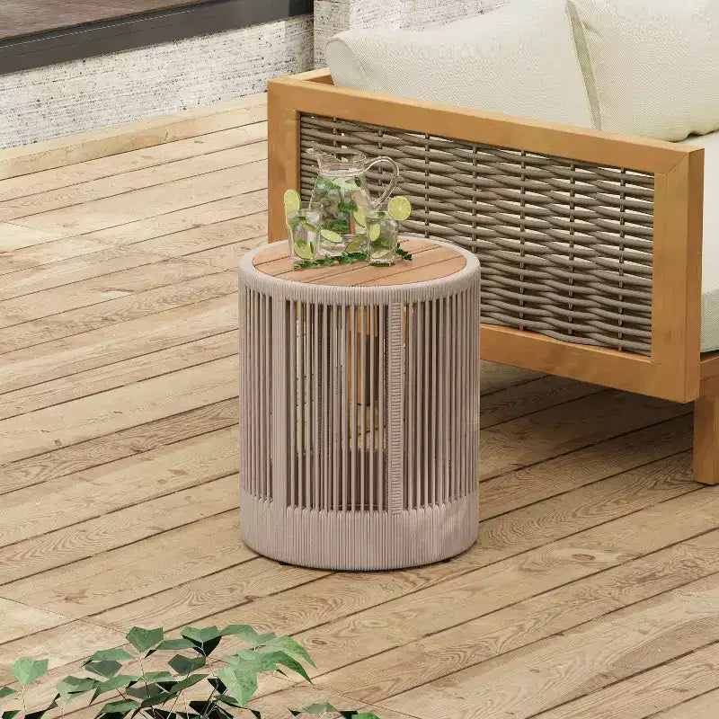 MAYEERTY 1 Pack Rustic Modern Side Table Acacia Wood & Rope End Table for Living Room Bedroom Patio
