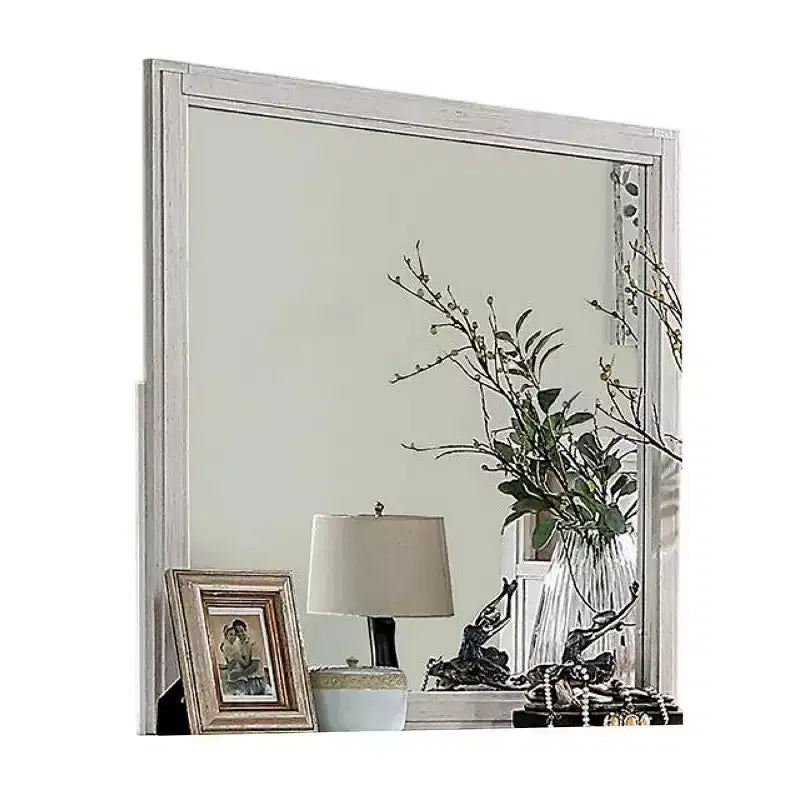 Miroir de commode en bois massif blanc, cadre carré élégant