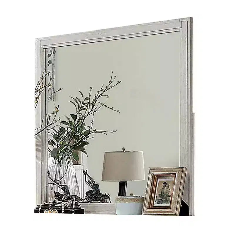 Miroir de commode en bois massif blanc, cadre carré élégant