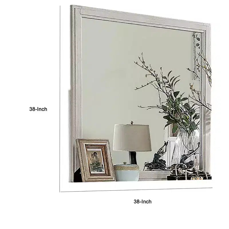Miroir de commode en bois massif blanc, cadre carré élégant