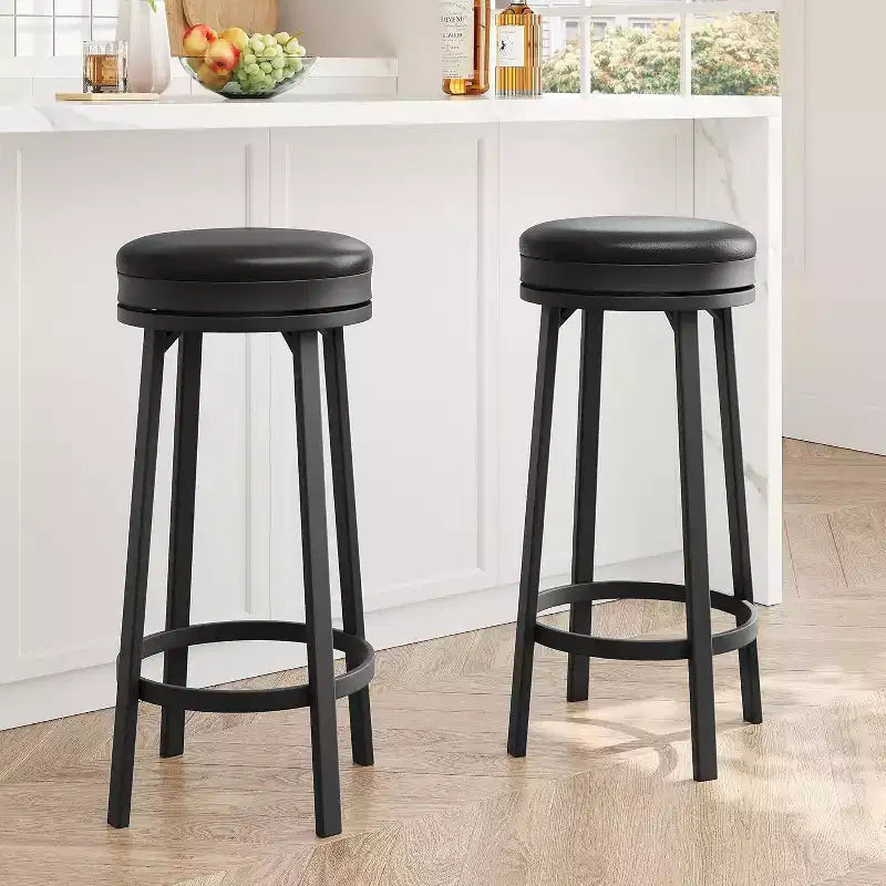 Tabourets de bar pivotants sans dossier avec repose-pieds et revêtement en similicuir