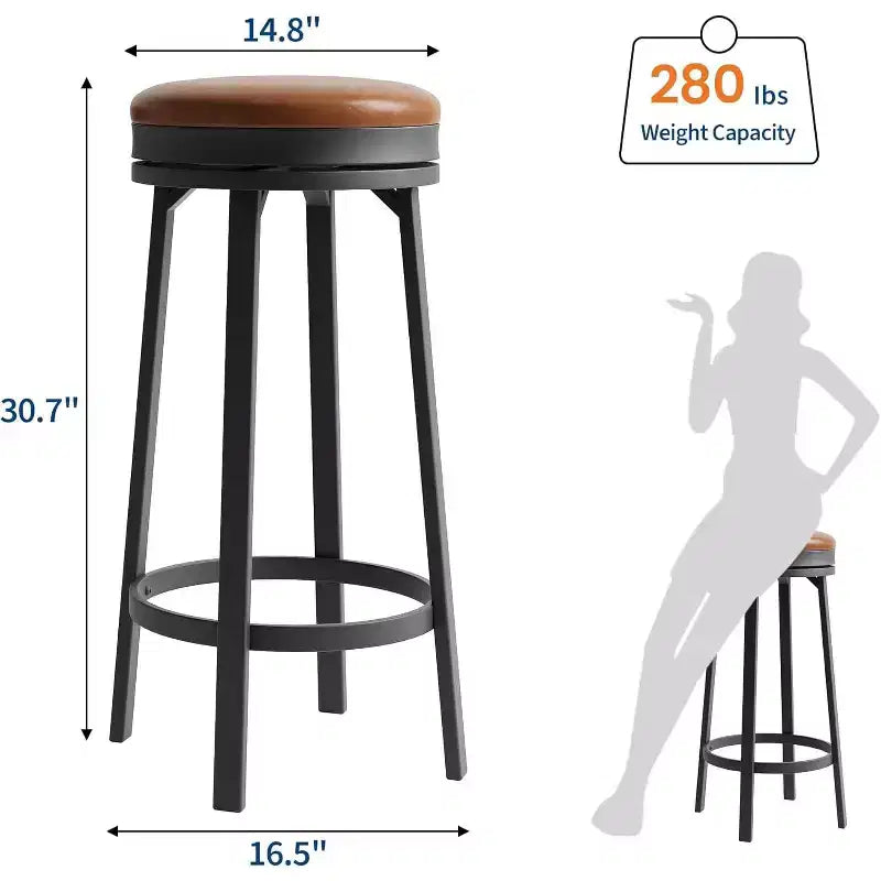 Tabourets de bar pivotants sans dossier avec repose-pieds et revêtement en similicuir