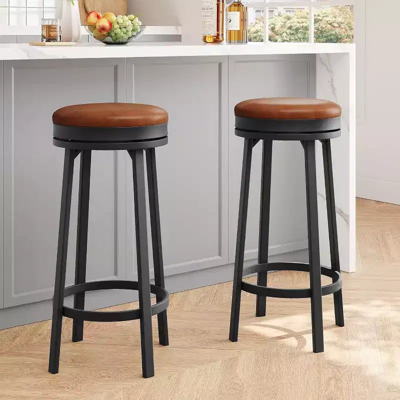 Tabourets de bar pivotants sans dossier avec repose-pieds et revêtement en similicuir