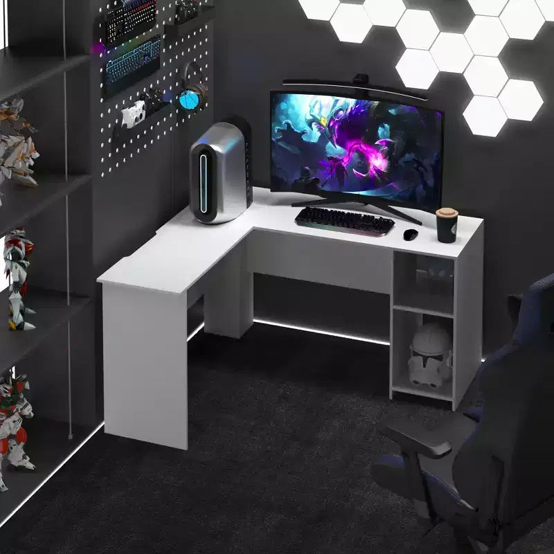 Bureau informatique en forme de L, 134 cm, bureau d'angle pour étude/écriture