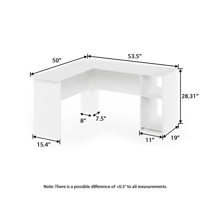 Bureau informatique en forme de L, 134 cm, bureau d'angle pour étude/écriture