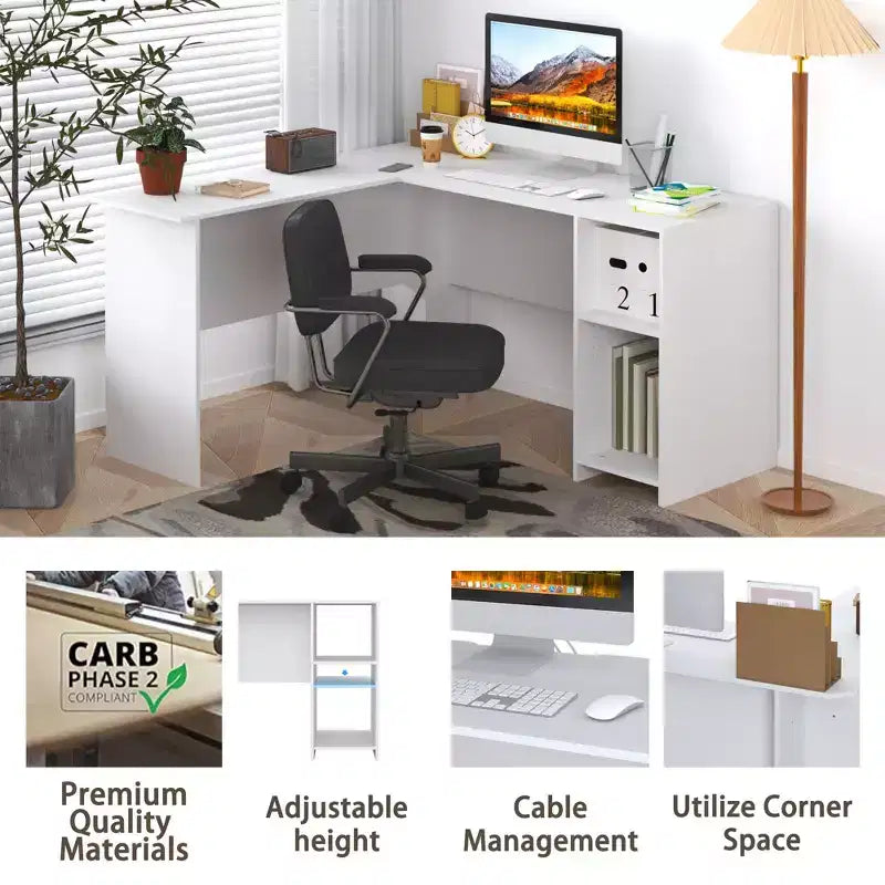Bureau informatique en forme de L, 134 cm, bureau d'angle pour étude/écriture