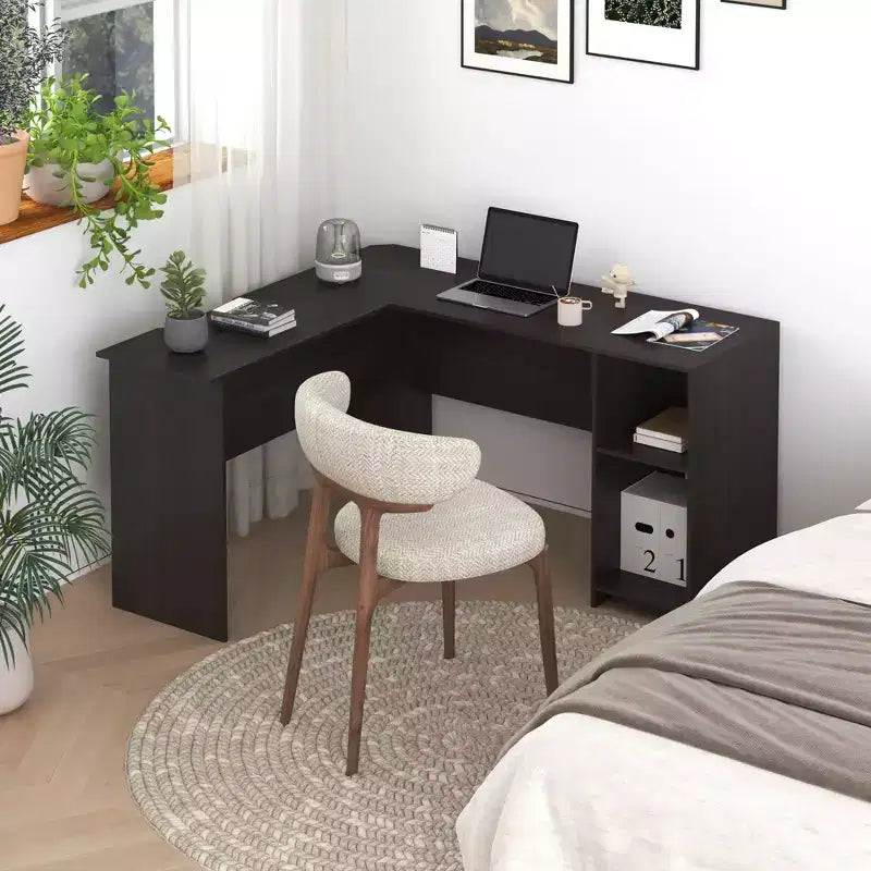 Bureau informatique en forme de L, 134 cm, bureau d'angle pour étude/écriture