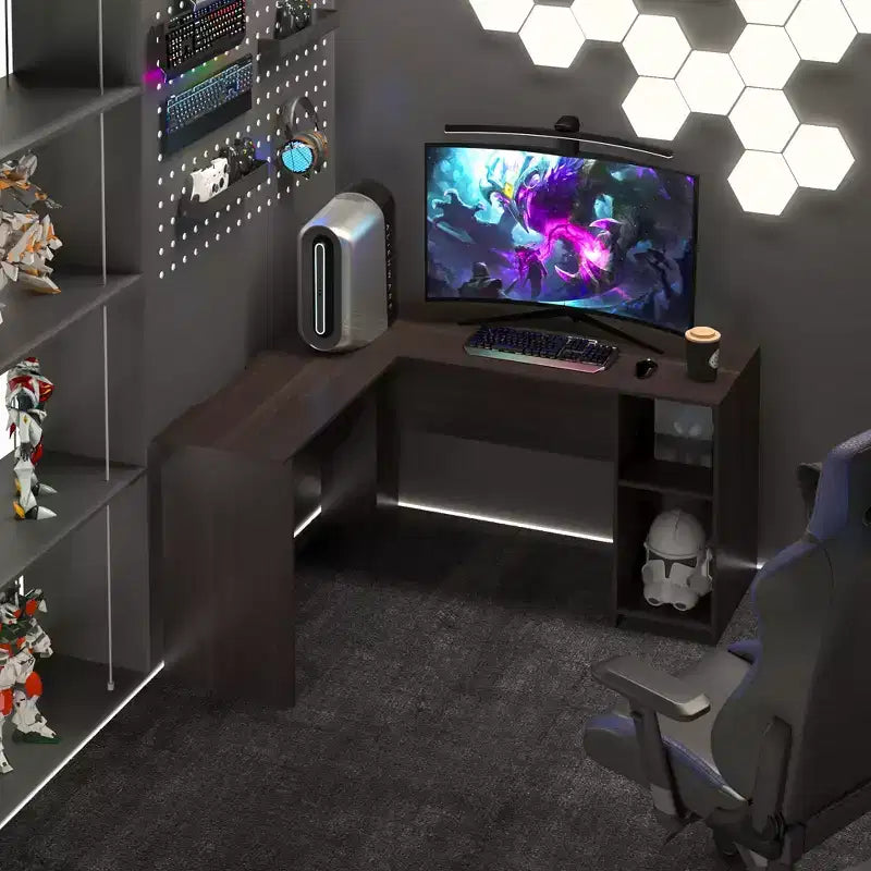 Bureau informatique en forme de L, 134 cm, bureau d'angle pour étude/écriture