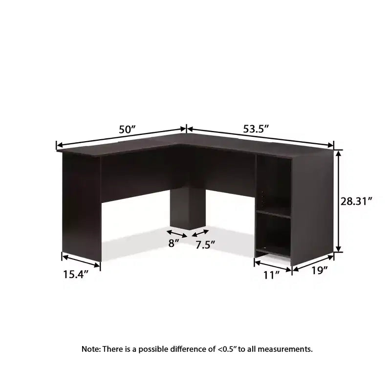 Bureau informatique en forme de L, 134 cm, bureau d'angle pour étude/écriture