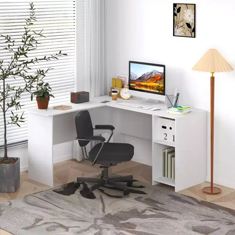 Bureau informatique en forme de L, 134 cm, bureau d'angle pour étude/écriture