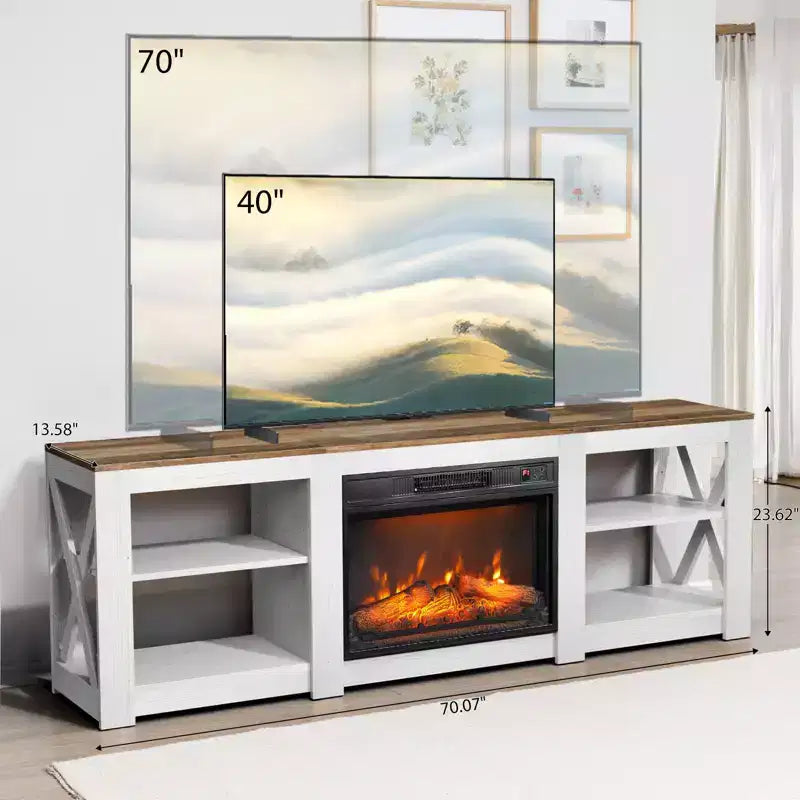Meuble TV de ferme avec foyer électrique et étagères réglables
