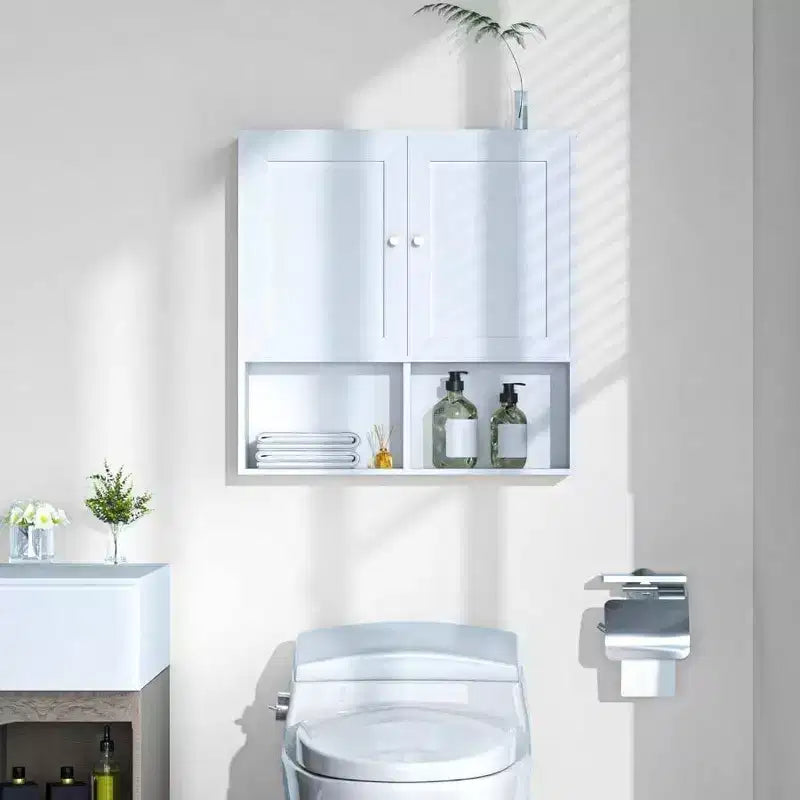 Meuble Mural de Salle de Bain avec Étagères Réglables - Rangement 3 Niveaux en Bois