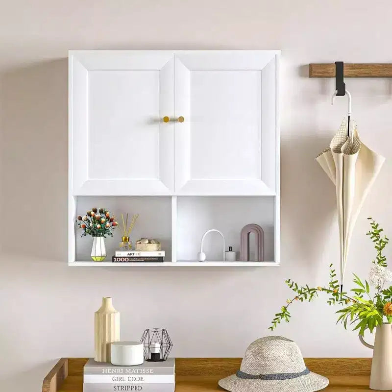 Meuble Mural de Salle de Bain avec Étagères Réglables - Rangement 3 Niveaux en Bois