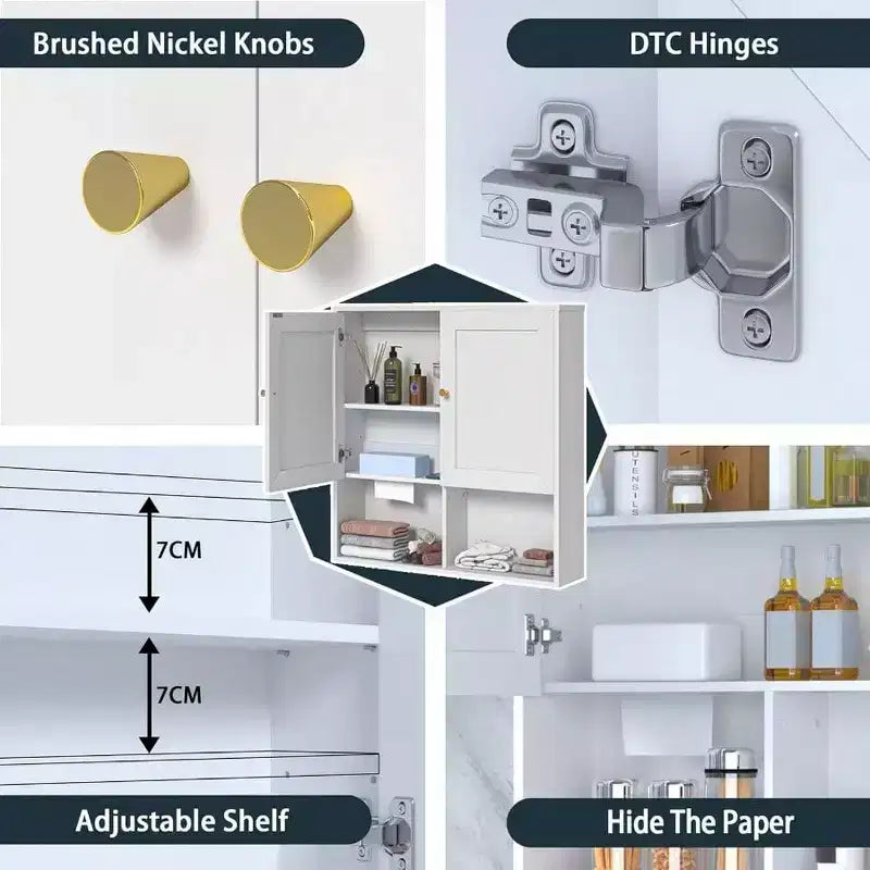 Meuble Mural de Salle de Bain avec Étagères Réglables - Rangement 3 Niveaux en Bois