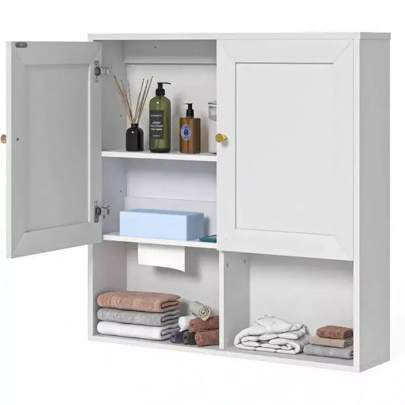 Meuble Mural de Salle de Bain avec Étagères Réglables - Rangement 3 Niveaux en Bois