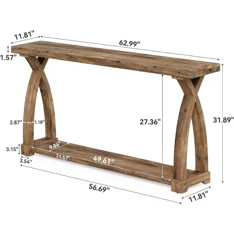 Console étroite en bois massif à 2 niveaux