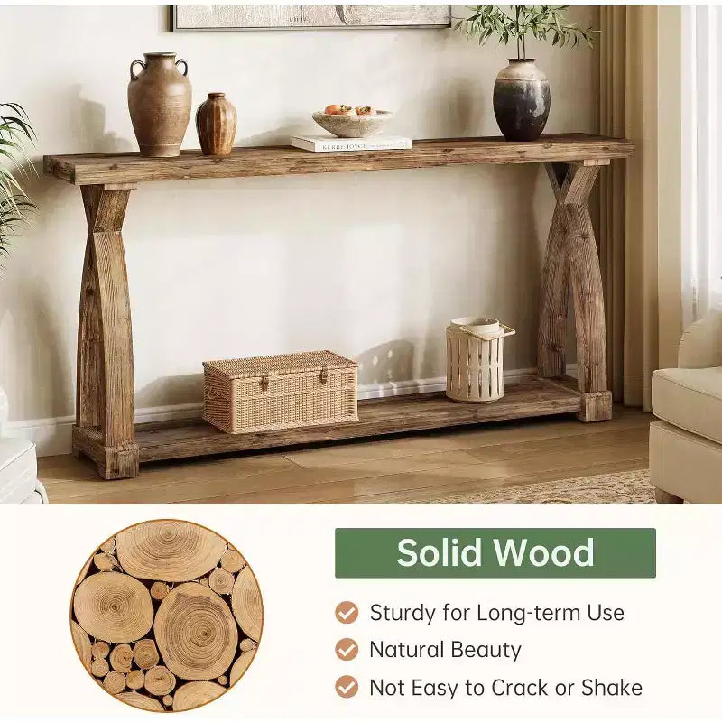 Console étroite en bois massif à 2 niveaux
