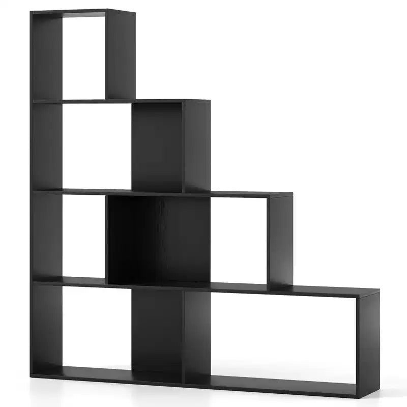 Bibliothèque à 4 niveaux avec 6 compartiments de rangement Étagère escalier géométrique moderne