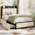 Twin Size Wood Platform Bed Frame with Headboard and 2 Storage Drawers No Box Spring Needed for Kids Teens or Adults