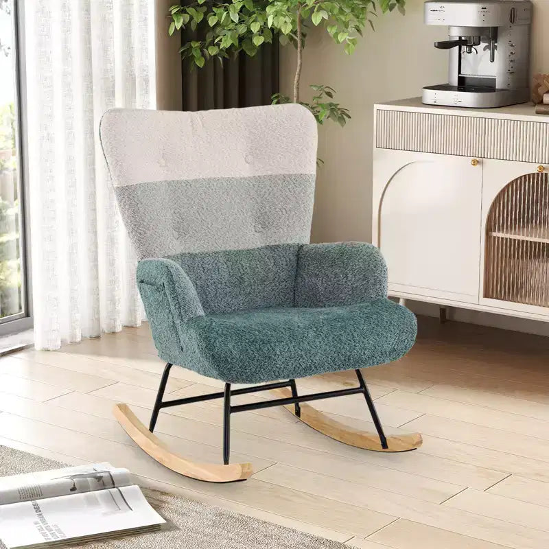 Fauteuil à bascule de puériculture avec accoudoirs ergonomiques, dossier haut et pochette latérale
