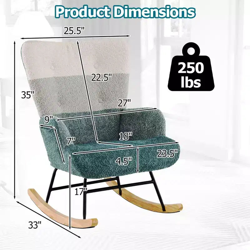 Fauteuil à bascule de puériculture avec accoudoirs ergonomiques, dossier haut et pochette latérale