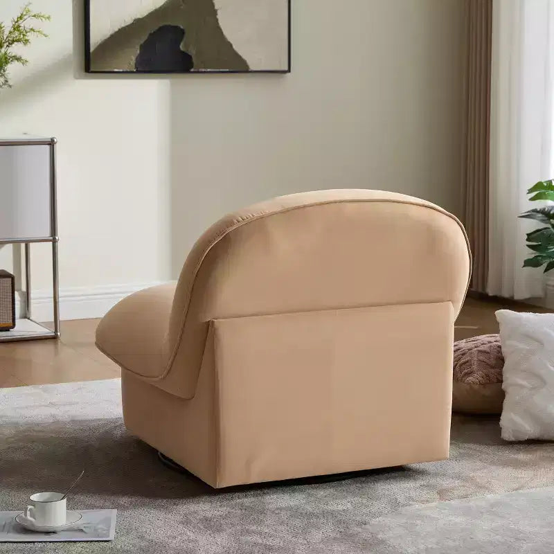 Fauteuil d'appoint pivotant en velours et bois d'hévéa avec piètement en métal