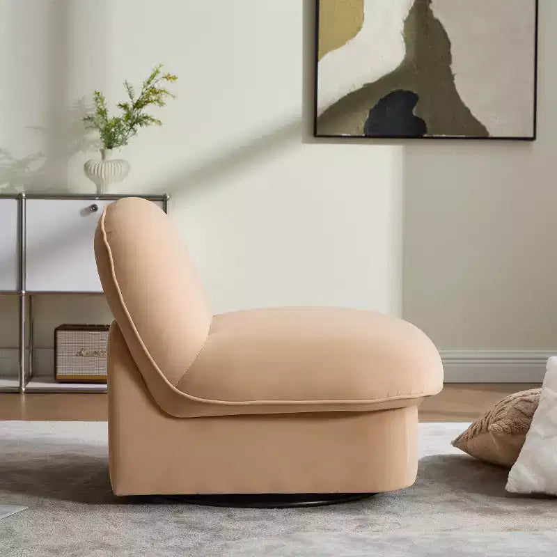Fauteuil d'appoint pivotant en velours et bois d'hévéa avec piètement en métal