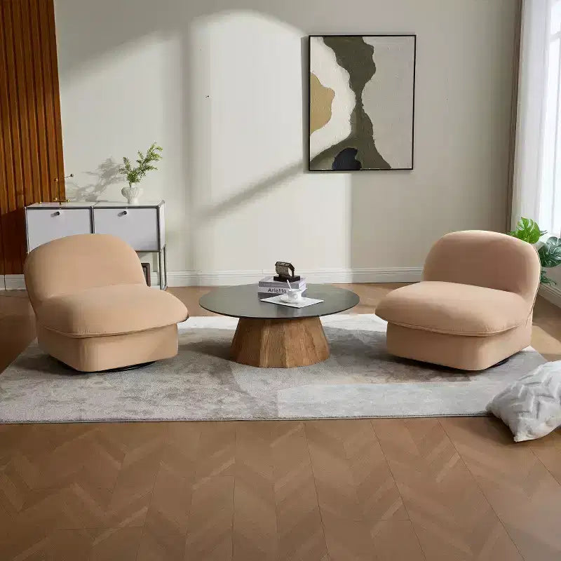 Fauteuil d'appoint pivotant en velours et bois d'hévéa avec piètement en métal