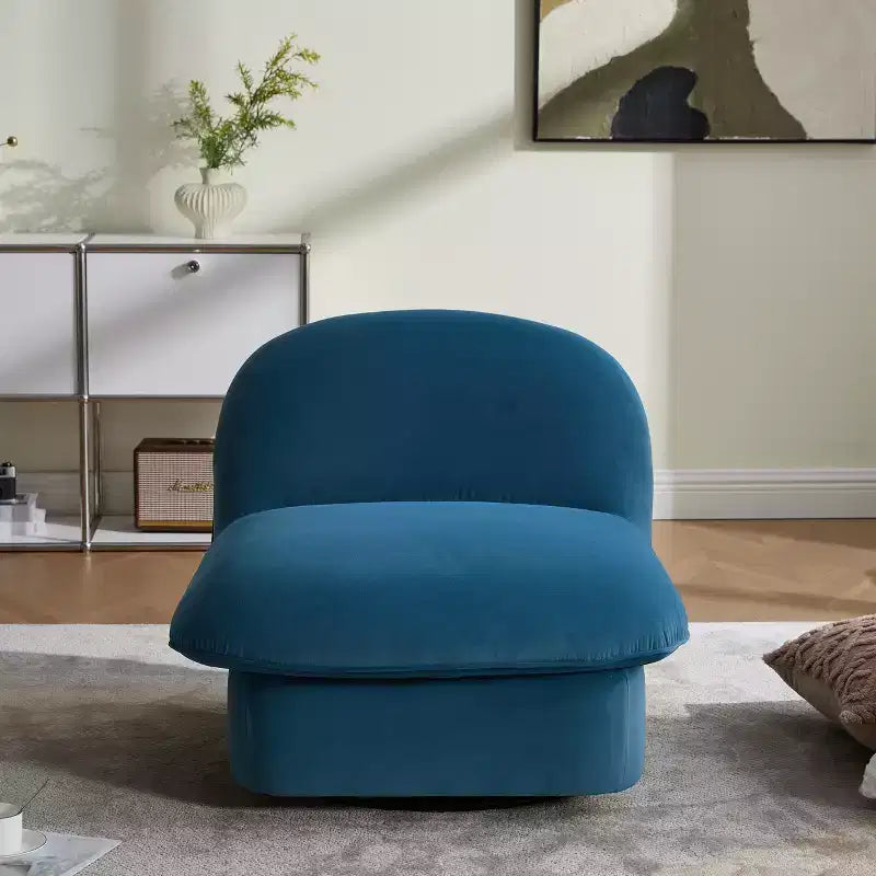 Fauteuil d'appoint pivotant en velours et bois d'hévéa avec piètement en métal