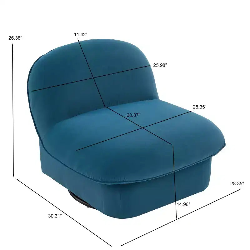 Fauteuil d'appoint pivotant en velours et bois d'hévéa avec piètement en métal
