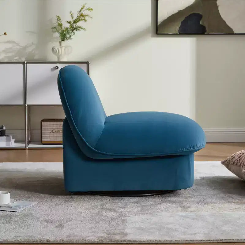 Fauteuil d'appoint pivotant en velours et bois d'hévéa avec piètement en métal