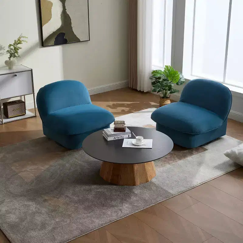 Fauteuil d'appoint pivotant en velours et bois d'hévéa avec piètement en métal