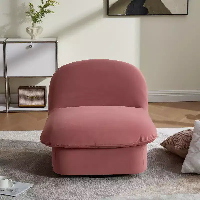 Fauteuil d'appoint pivotant en velours et bois d'hévéa avec piètement en métal