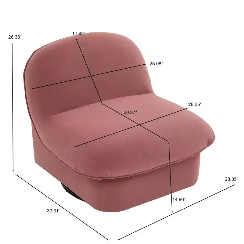 Fauteuil d'appoint pivotant en velours et bois d'hévéa avec piètement en métal